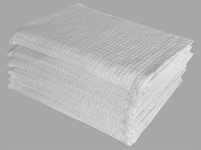 Dish Towels|Kitchen Dish Cloths Two-Sided Waffle Terry|13x28 Inches 100% Cotton Dish Rags Washing Dishes|Super Absorbent Reusable Quick Drying Dish Towels| 6-Pc Set White
