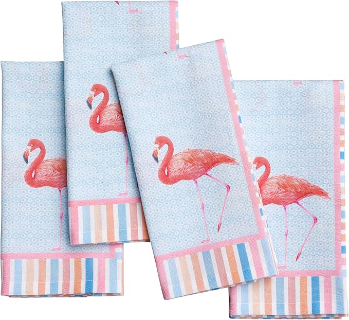 Maison d' Hermine Cloth Napkins Set of 4 100% Cotton Everyday Reusable Square Napkins Cloth Washable Dinner Party Wedding Restaurant Gifts for Mothers Day Spring/Summer (Flamingo Love, 18" x 18")