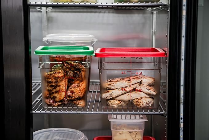 Cambro Food Storage Container with Lid - 6 QT (Quart) Square, Classic Series with Red Lid, Commercial Grade for Food Prep, Clear, 2 Pack