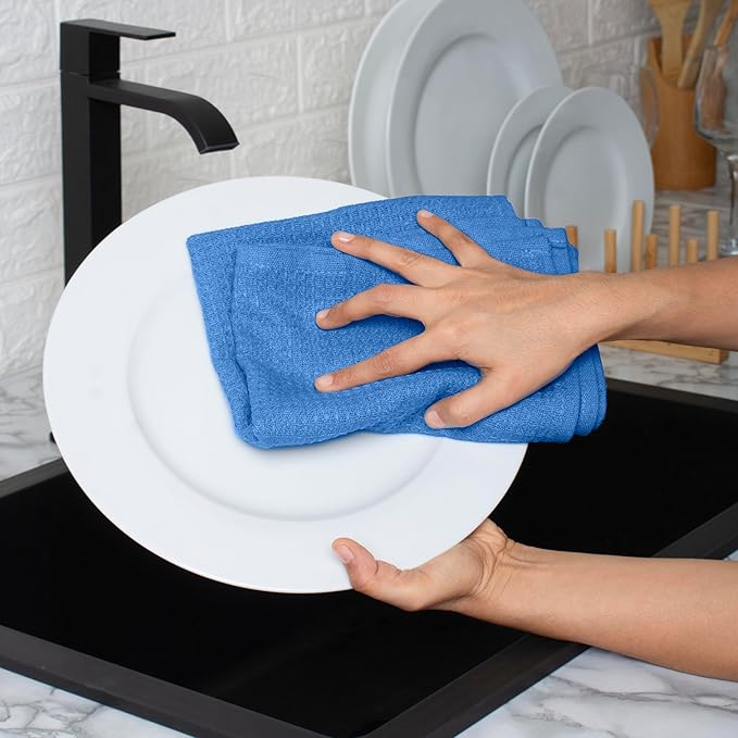 Blue Needles Waffle Weave Kitchen Towels, 15x25 Inches 100% Cotton Set of 6 Dish Towels for Kitchen, Ultra Soft & Absorbent with Hanging Loop, Spring Summer Dish Rags for Quick Drying - Sky Blue