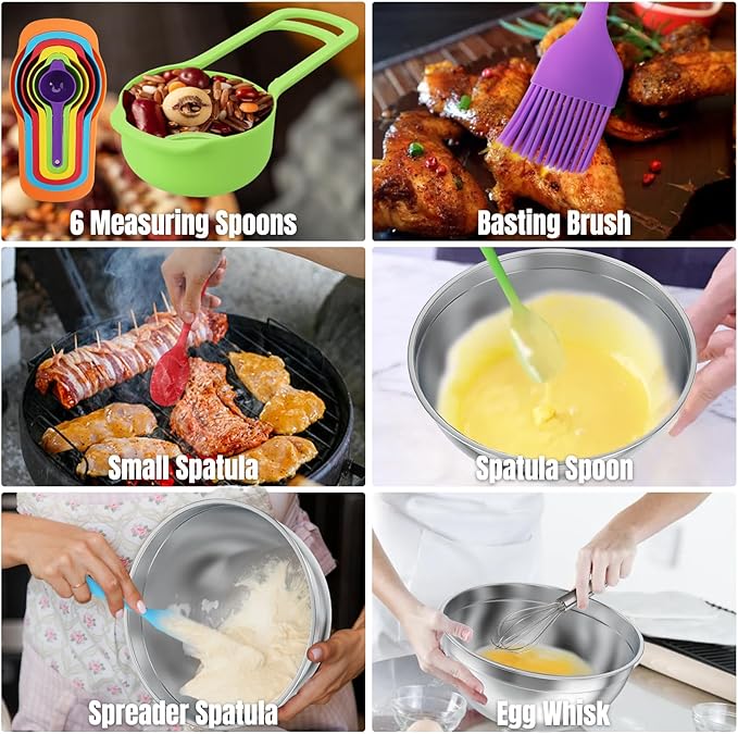 ENVTEK Mixing Bowls with Lids Set, 7 PCS Stainless Steel Mixing Bowls with 3 Grater Attachments, Size 4.5, 4, 3.5, 2.1, 1.5, 1.1, 0.7QT, Ideal for Kitchen Cooking Baking & Serving