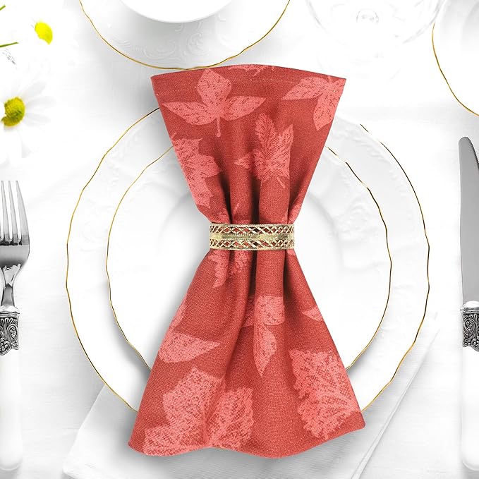 Urban Villa Cloth Napkins Set of 12 20x20 Inches 100% Cotton Napkins Cloth Washable Durable Reusable Absorbent Table Dinner Napkins Cloth for Thanksgiving Hotel Lunch Restaurant Parties – Brown Leaves