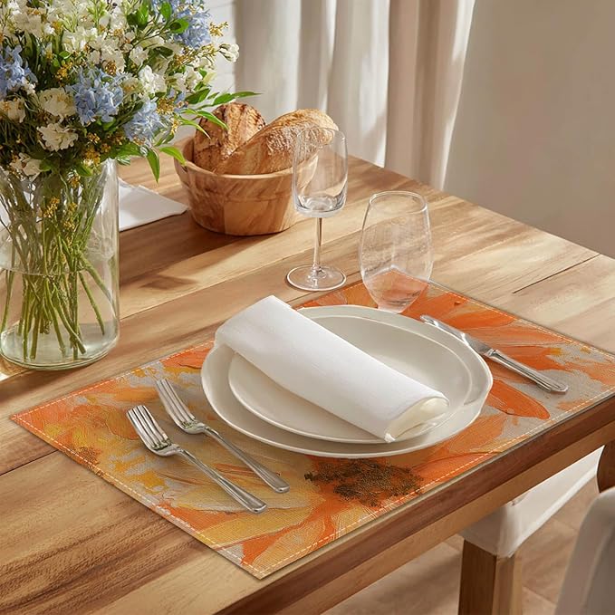 HOMETITUTE Linen Placemats Set of 4 12x18 inch Spring Table Mats for Dining Table Sunflower Farmhouse Decorations Kitchen Decor Desk Mat for Outdoor Home Party Kitchen Seasonal Dining Decor