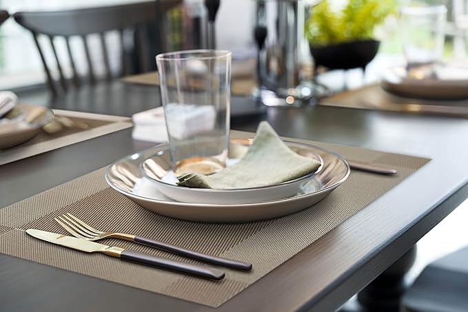 More Décor Dining Table Placemats, Washable Heat-Resistant PVC Vinyl Table Mats for Dining Room and Kitchen, Anti-Slip - Set of 4 - Light Brown