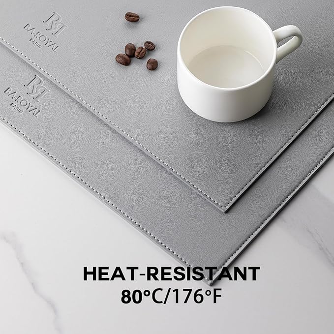 Faux Leather Placemats Set of 6 Vinyl Washable Wipeable Table Mats for Kitchen Dining Table Heat Resistant Waterproof Modern Indoor/Outdoor Placemats Non-Slip Easy Clean Place Mats (Gray)