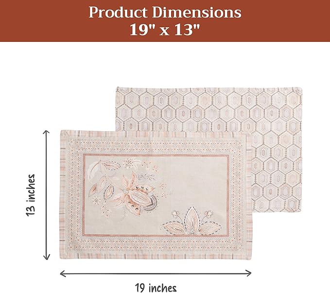 Maison d' Hermine Placemats 100% Combed Cotton Premium Set of 4 Dinner Placemat, Decorative Washable Cloth Placemat, Dining, Buffet Parties & Camping - Society Florals (13"x19")
