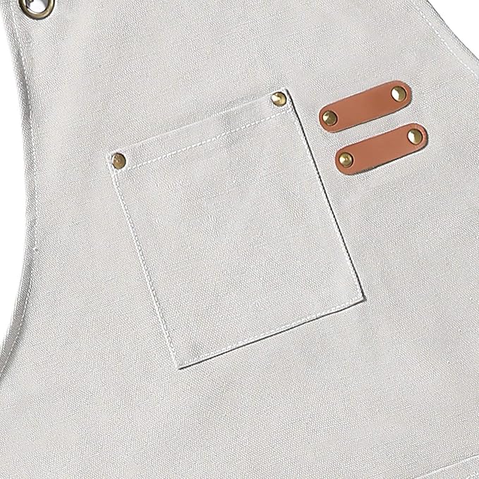 AFUN Chef Aprons for Men Women with Oversized Pockets, 16-Ounce Cotton Canvas Cross Back Heavy Duty Work Apron (Beige)