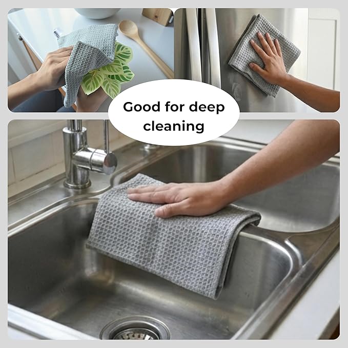 Light Gray Cotton Cleaning Rags For Housekeeping - Trapos Paños De Limpieza Reutilizables - Kitchen Bar Shop Towel Dish Mop Wash Cloth For House - Reusable Washable Absorbent - 13"x13" 12 Pack