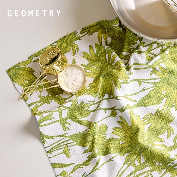 GEOMETRY Tea Towels – Spring & Summer Collection – Quick-Dry, Ultra-Absorbent, Reusable Microfiber Kitchen Towels for Drying & Cleaning - Golden Botanica - 1 Pack