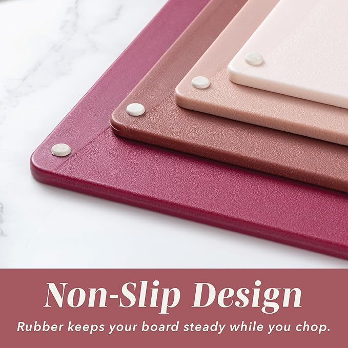 COOK WITH COLOR Non-Slip Cutting Board Set – Kitchen Essentials with Easy Grip Handle for Meat, Veggies, and Fruits, 4 Cutting Boards, Rose