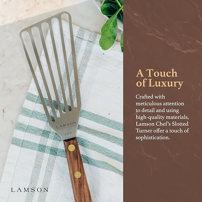 Lamson Metal Spatula Slotted Turner - 3' x 6" Stainless Flipper with Walnut Handle, Right-Hand - Chef's Frying Fish Turner, Metal Grilling Spatula