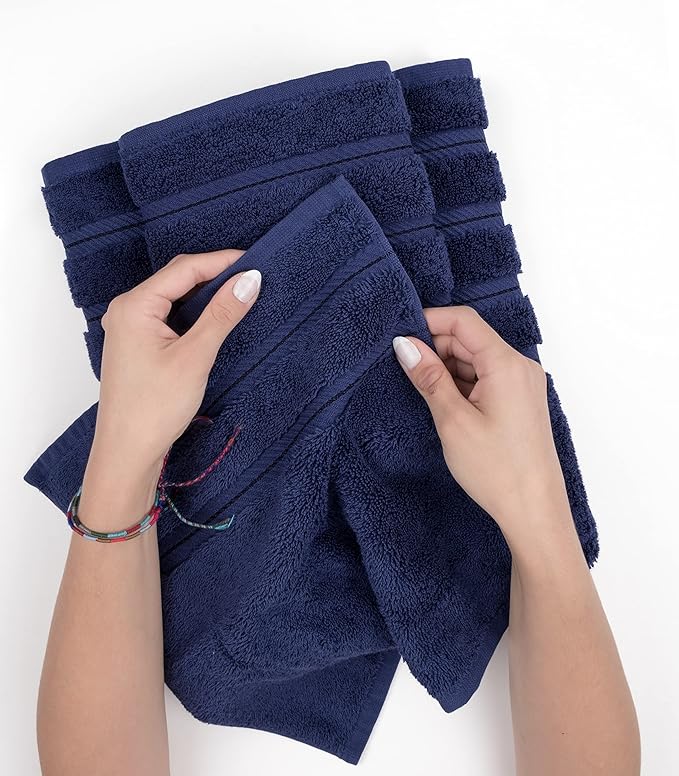 American Soft Linen Luxury 6 Piece Towel Set, 2 Bath Towels 2 Hand Towel 2 Washcloths, 600 GSM 100% Cotton Turkish Towels for Bathroom, Navy Blue Towel Sets
