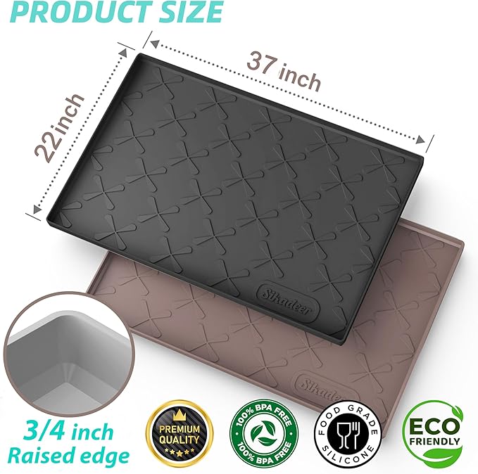 SIKADEER 37" x 22" Under Sink Mat Waterproof, Silicone Mat Kitchen Drawer Shelf and Cabinet Liner, Sink Protector for Kitchen Organizers and Storage, Boot Tray Pet Food Mats