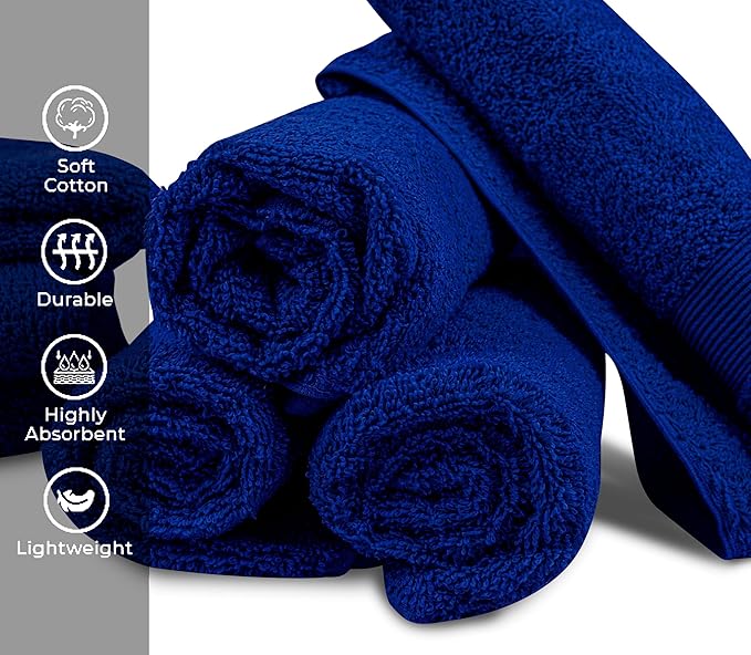 Premium Hand Towels Pack of 6 (16" x 30”) 100% Combed Ring Spun Cotton | Highly Absorbent Hand Towels Set | Ultra Soft for Home, Gym & Spa (Royal Blue)