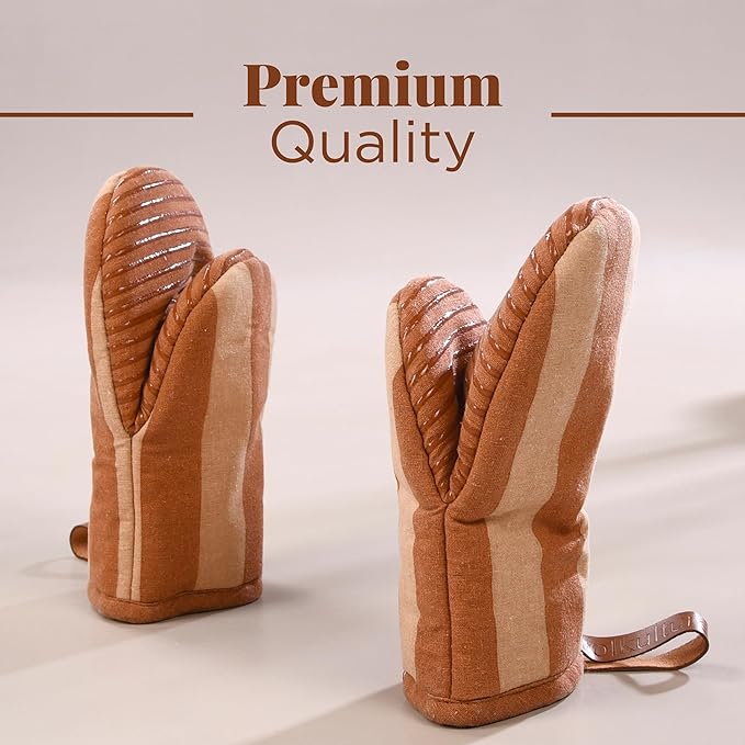 Folkulture Oven Mitts - Set of 2 (5.75"x9") | Oven Mitts with Hanging Loop for Cooking Gifts for Women, Kitchen Decor| 100% Cotton, Silicone Heat Resistant Mini Mitts - House Warming Gifts New Home