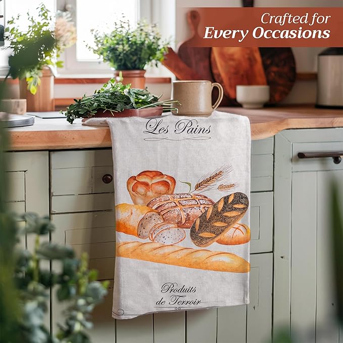 Maison d' Hermine Kitchen Towels Set of 3 100% Cotton 27.50" x 20" Reusable Cloth Tea Dish Towels Absorbent with Hanging Loop for Kitchen Gifts for Mothers Day Spring/Summer (Terroir)