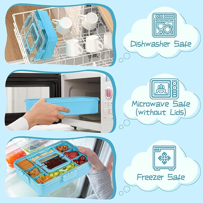Xyptorix Snack Box Container for Kids - Adjustable 12-Compartment Snack Containers, Reusable Bento Box, Dishwasher Safe, BPA-Free, Perfect for School, Travel, Camping & Picnic, Blue, Large