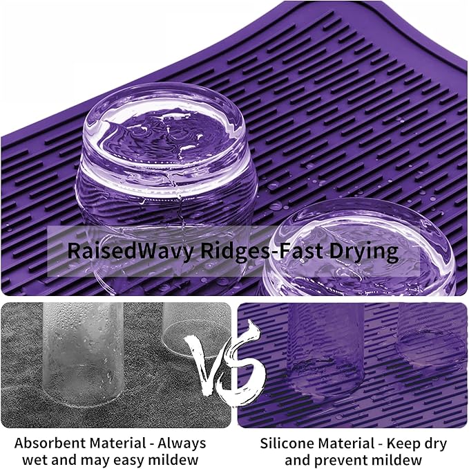 ZLR Large Silicone Dish Drying Mat (16" x 18") - XL Heavy Duty Drainboard Mat for Pots, Pans & Family Loads - Heat Resistant Trivet & Counter Protector, Easy Clean (Meadow Violet)