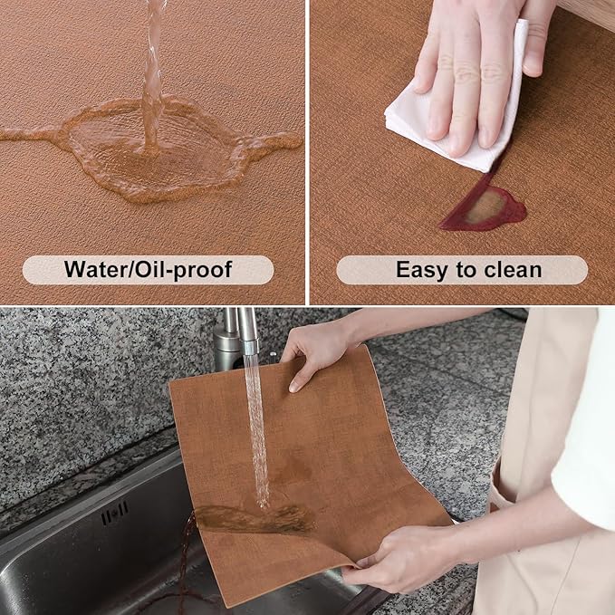 Homaxy Faux Leather Heat Resistant Placemats for Dining Table Set of 4, Waterproof Wipeable Washable PU Table Mats, Easy to Clean Anti-Slip Place Mats, 11.8 x 17 Inch, Brown
