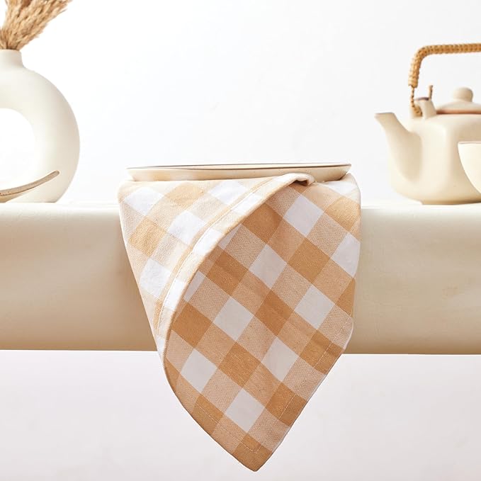 Cloth Napkins Set of 12, 100% Cotton Dinner Napkins 18x18 Inch, Soft Absorbent Gingham Check Napkin for Restaurant, Table Décor, Reusable Washable for Everyday Use - Beige/White