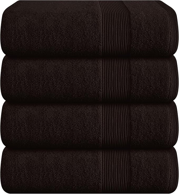 Belizzi Home 4 Pack Bath Towel Set 27x54, 100% Ring Spun Cotton, Ultra Soft Highly Absorbent Machine Washable Hotel Spa Quality Bath Towels for Bathroom, 4 Bath Towels Chocolate Brown