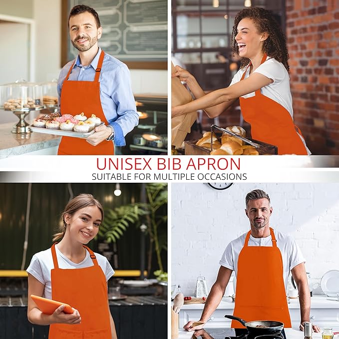 Utopia Kitchen 10 Pack Bib Apron Adjustable with 2 Pockets, Water and Oil Resistant, Cooking Kitchen Chef Apron for Women Men