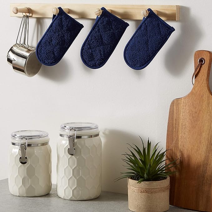 DII Basic Terry Collection Quilted 100% Cotton, Pan Handle, Nautical Blue, 3 Piece