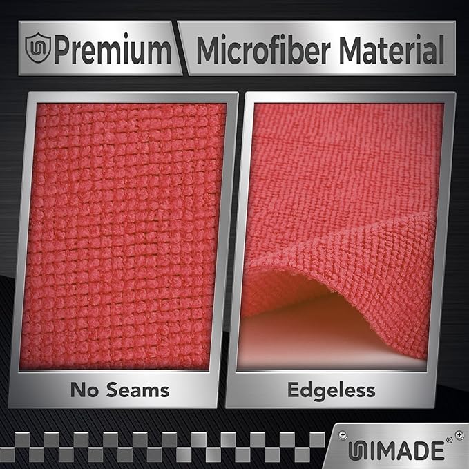 UNIMADE Microfiber Cleaning Cloth, 24 Pack Reusable Microfiber Towels for Cars Lint Free Cleaning Shop Towel Rags for Home Kitchen Automotive Bar Mechanic Restaurant Garage, 11"x 12", Red