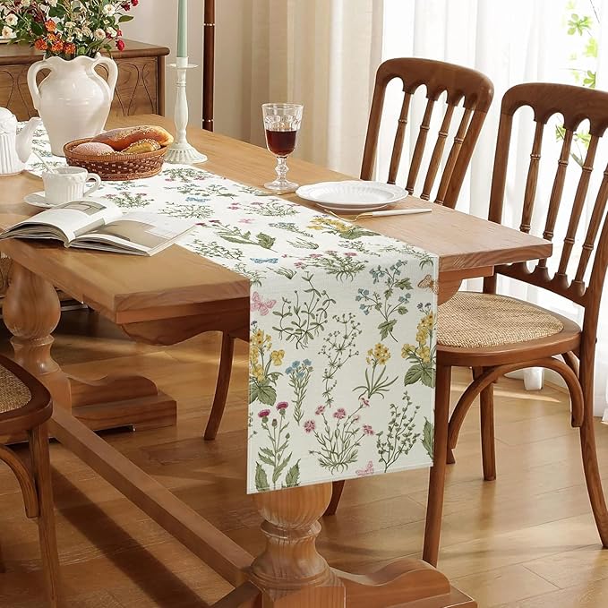 ONFAON Spring Decorations for Home,Spring Table Runner 13x72 Inch Wildflowers Floral,Seasonal Summer Home Kitchen Dining Room Table Decorations