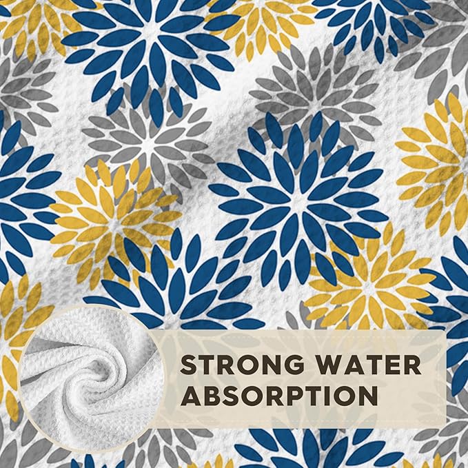 Artoid Mode Dark Blue Dahlia Floral Kitchen Dish Cloths, 12x12 Inch Quick Dry Microfiber Dishcloths for Kitchen Premium Dish Rags Set of 2