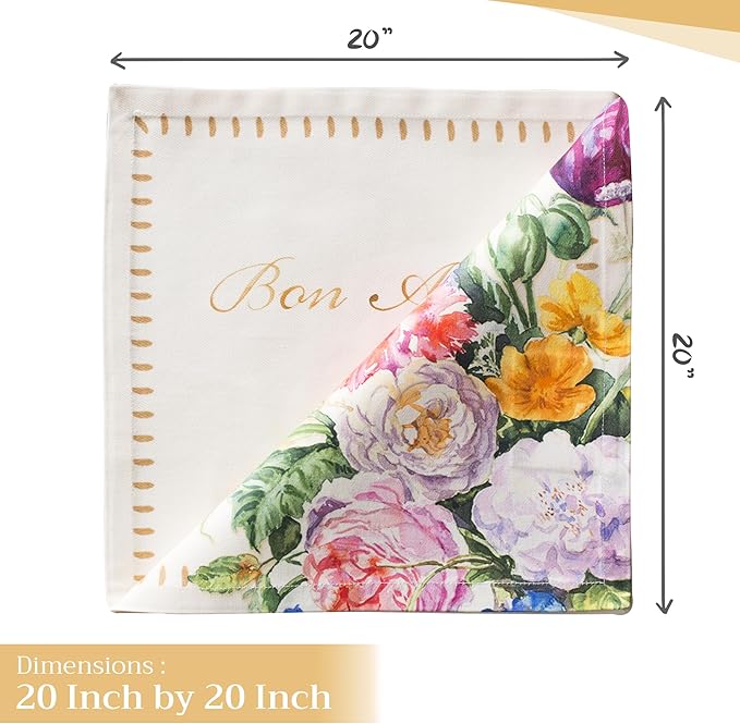 Maison d' Hermine Cloth Napkins Set of 4 100% Cotton Everyday Reusable Square Napkins Cloth Washable Dinner Party Wedding Restaurant Gifts for Mothers Day Spring/Summer (Masterpiece, 20" x 20")