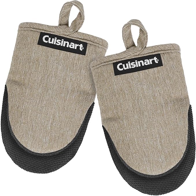 Cuisinart Mini Oven Mitts – 5.5” x 7” Heat-Resistant Kitchen Mitts for Oven with Non-Slip Neoprene Palm, Cotton Filling, and Fabric Loop – Durable Oven Mitt Set for Cooking & Baking (Chambray)