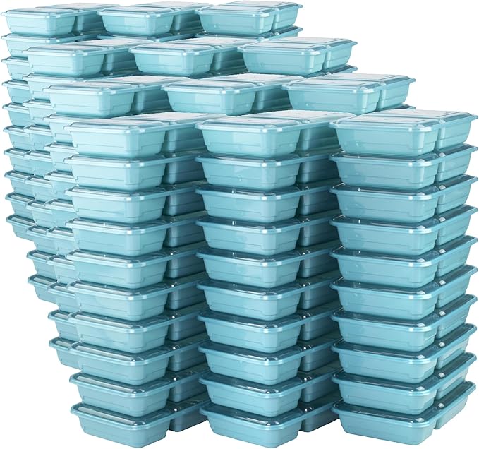 GoodCook Meal Prep Rectangle Two Compartment 60-Piece, Teal, Made without BPA (Pack of 4)