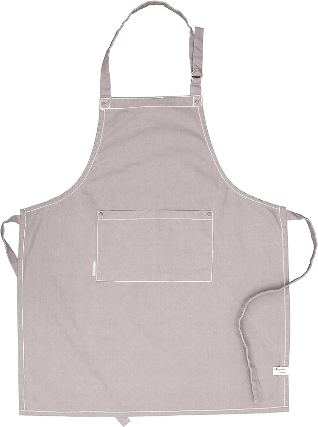AMOUR INFINI Cotton Solid Aprons for Women with Pocket, Adjustable Strap and Waist Ties Washed Chef Aprons for Cooking, Baking and Gardening (27.5x33 Inches - Beige)