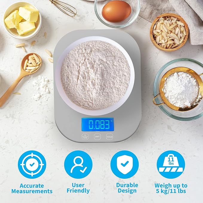 Smart Weigh Gray Digital Kitchen Scale for Cooking, Weight Loss, Calorie Tracking, Baking, Food Portion Control, and Meal Prep - Accurate Measurements in Grams and Ounces