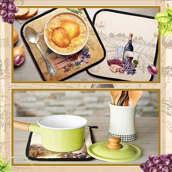 Bencailor 12 Pcs Pot Holders with Pocket Kitchen Hot Potholders Hot Pad Oven Mitts Cookie Bag Oven Gloves for Kitchen Gift Baking Cooking(Red and Purple,Wine)