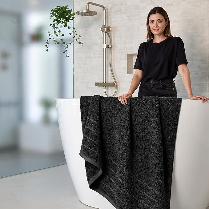 RIVERSIDE Pack of 4 Premium Extra Large Bath Towels 30 x 60 Inches, 100% Cotton, Super Soft & Highly Absorbent, Larger & Lighter Weight, Quicker to Dry, Perfect for Bathroom, Black