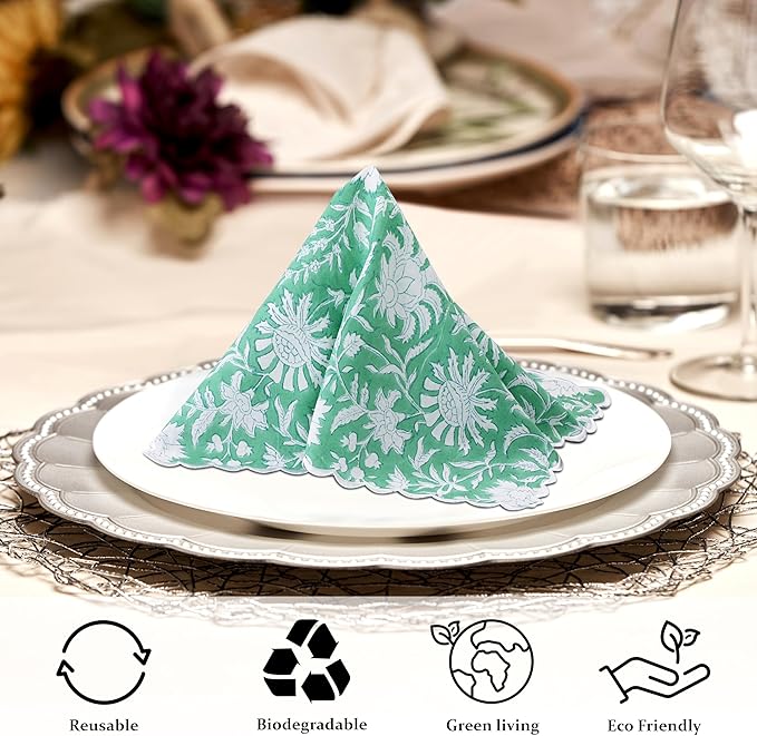 Ridhi Mint Green Cloth Napkins 100% Pure Cotton Farmhouse Wedding Dinner Napkins for Easter, Thanksgiving, Holiday Daily Wedding uses Napkins (4-20x20 Dinner Napkin)