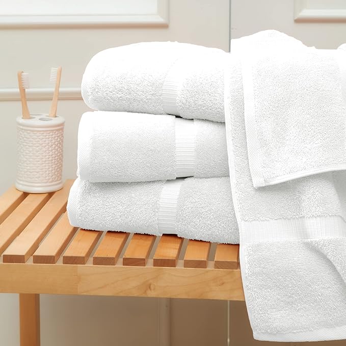 Towel Bazaar Premium Cotton Super Soft and Absorbent Turkish Towels (4-Piece Extra Large Bath Towels, White)