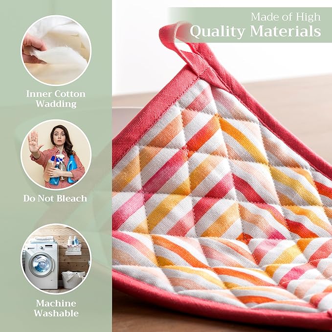 Maison d' Hermine Pot Holders 100% Cotton Heat Resistant Potholders 8" x 8" Hot Pads with Loop BBQ Cooking Baking Gifts for Mothers Day Handling Hot Pans Spring/Summer (Pack of 2, Summer Maze)