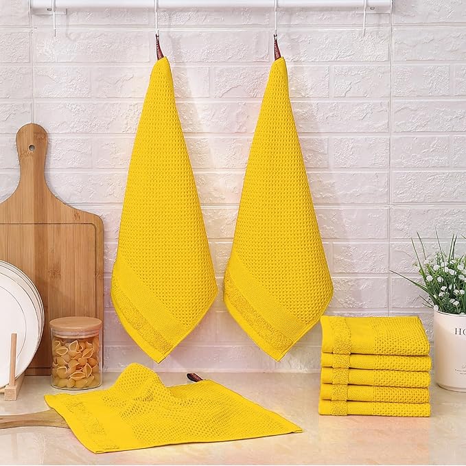 Homaxy 100% Cotton Dish Cloths, 8 Pack - 12 x 12 Inches, Waffle Weave Super Soft and Absorbent Dish Towels Quick Drying Dishcloths, Yellow