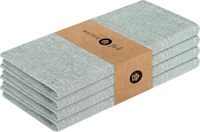 Native Fab Solid Cloth Napkin Set of 4, 100% Chambray Cotton, Washable, Reusable Dinner Cloth Napkin 17x17 inches, Table Decor Napkins for Dinner, Events, Olive Green