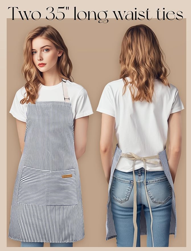 Cardkiss 2 Pack Kitchen Cooking Aprons, Soft Aprons for Women Men with 2 Pockets Chef Apron with Adjustable Neck Strap and Long Tie