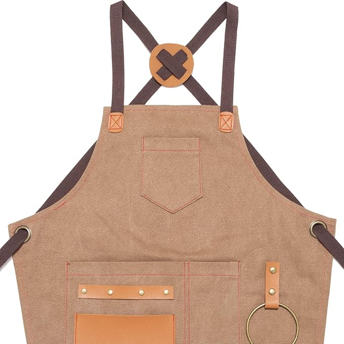 NEOVIVA Heavy Duty Work Apron for Kid Boys with Pockets and Adjustable Cross-back Straps