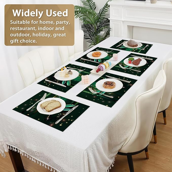 Green Jewel Dragonfly Place Mats Set of 6, Table Mats Heat Insulation Non Slip Washable Dining Placemats for Wedding Holiday Party Kitchen Decor 12X18 in