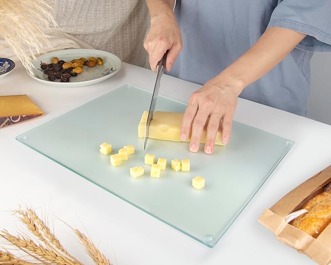 Kitchenville Glass Cutting Board 16"x12": Tempered Glass Kitchen Counter Protector - Durable- Scratch-Resistant, Heat-Proof - Design 6 - Woven Textured Design