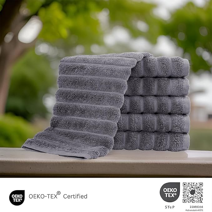 Classic Turkish Towels CTT Luxurious 100% Turkish Cotton Washcloths 6 Pack, Highly Absorbent & Quick Dry, Face Towels Wash Cloths for Hotel, Spa & Gym | 13"x13" (Grey)