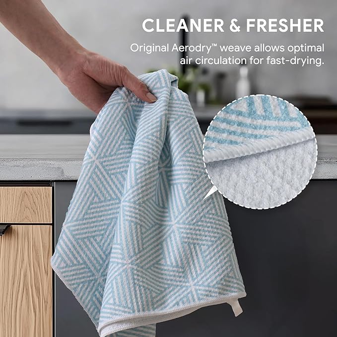 RECYCO Waffle Kitchen Towel Set of 2 - Quick Dry Microfiber Sustainable Dish Towels - Ultra Absorbent Reusable Cleaning Tea Towels - Lightweight Hand Towels,16”x 28”, Modern Maze