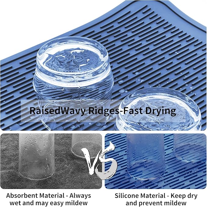 ZLR Large Silicone Dish Drying Mat (16" x 18") - XL Heavy Duty Drainboard Mat for Pots, Pans & Family Loads - Heat Resistant Trivet & Counter Protector, Easy Clean (Lichen Blue)
