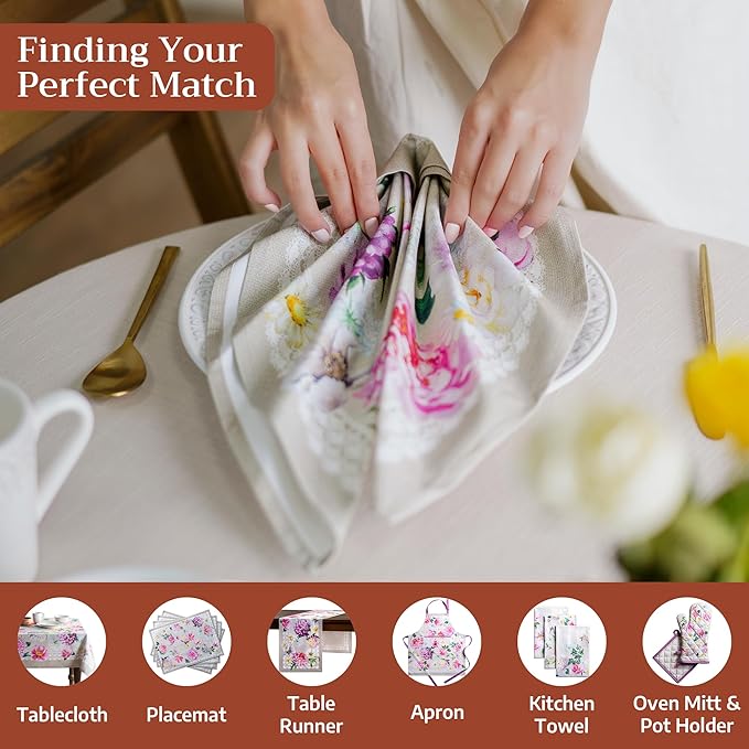 Maison d' Hermine Cloth Napkins Set of 4 100% Cotton Everyday Reusable Square Napkins Cloth Washable Dinner Party Wedding Restaurant Gifts for Mothers Day Spring/Summer (Pivoine, 20" x 20")